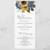 Dusty Blue Rozen Zonnebloemen Bruiloft Programmakaart (Voorkant)