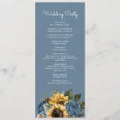 Dusty Blue Rozen Zonnebloemen Bruiloft Programmakaart (Achterkant)