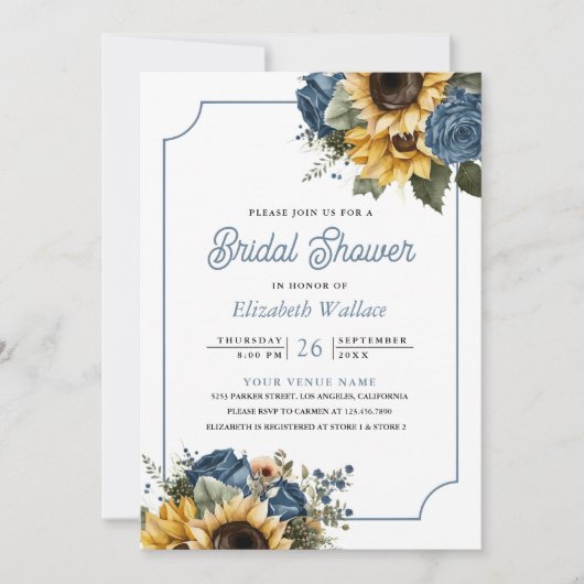 Dusty Blue Rozen Zonnebloemen Foto Vrijgezellenfee Kaart (Voorkant)