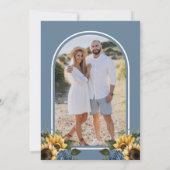 Dusty Blue Rozen Zonnebloemen Fotobruiloft Save The Date (Achterkant)