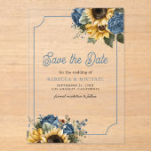 Dusty Blue Rozen Zonnebloemen Wedding Save the Dat Acryl Uitnodigingen (Voorkant)