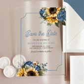 Dusty Blue Rozen Zonnebloemen Wedding Save the Dat Acryl Uitnodigingen