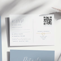 Dusty Blue RSVP Card met QR Code Wedding