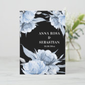 *~* Dusty Blue RSVP Floral Roos AR15 Wedding Kaart (Staand voorkant)