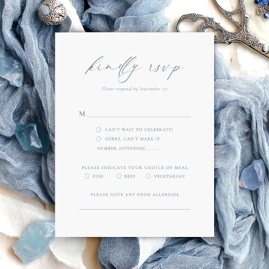 Dusty Blue RSVP Minimalist Wedding Card Kaartje