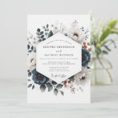 Dusty Blue Russet Flora Wedding Kaart (Staand voorkant)