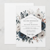 Dusty Blue Russet Flora Wedding Kaart (Voorkant / Achterkant)