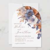Dusty Blue Rust Waterverf Garden Elegant Wedding Kaart (Voorkant)