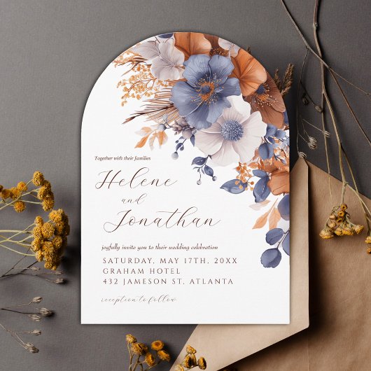 Dusty Blue Rust Waterverf Garden Elegant Wedding Kaart