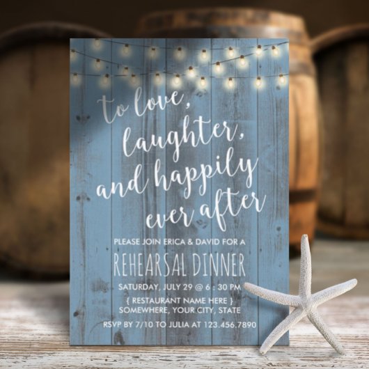 Dusty Blue Rustic Barn Wedding Rehearsal Dinner Kaart