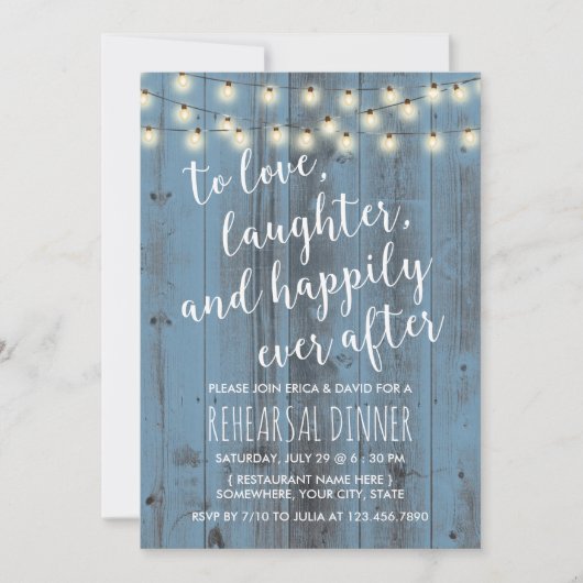 Dusty Blue Rustic Barn Wedding Rehearsal Dinner Kaart (Voorkant)