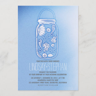 Dusty Blue Rustic Beach Huwelijksuitnodigingen Kaart