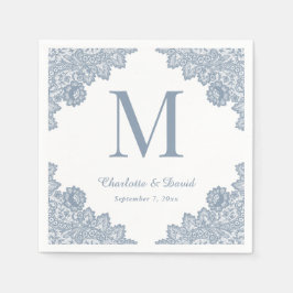 Dusty Blue Rustic Bloemen Kant Monogram Huwelijk Servet