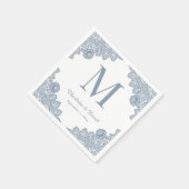 Dusty Blue Rustic Bloemen Kant Monogram Huwelijk Servet (Hoek)