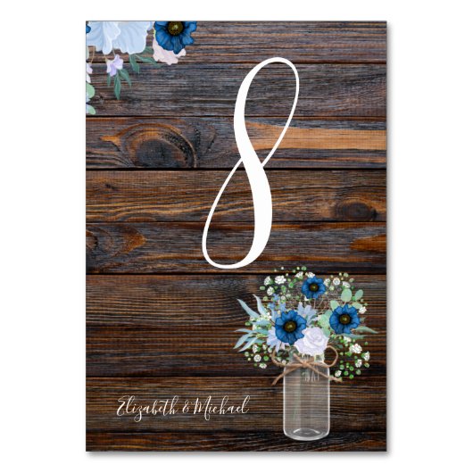 Dusty Blue Rustic Bloementafel Nummer Kaart (Voorkant)