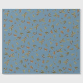 Dusty Blue Rustic Brown Leaves Cadeaupapier (Vlak)