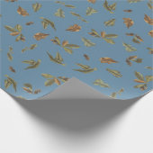 Dusty Blue Rustic Brown Leaves Cadeaupapier (Hoek)