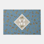 Dusty Blue Rustic Brown Leaves Family Monogramed Deurmat (Voorkant)