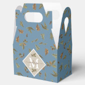Dusty Blue Rustic Brown Leaves Monogramed Bedankdoosjes (Geopend)