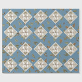 Dusty Blue Rustic Brown Leaves Monogramed Cadeaupapier (Vlak)