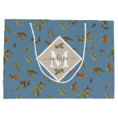 Dusty Blue Rustic Brown Leaves Monogramed Groot Cadeauzakje (Achterkant)