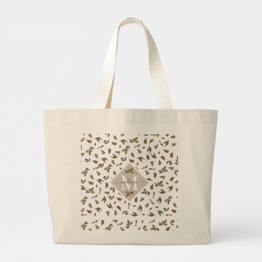 Dusty Blue Rustic Brown Leaves Monogramed Grote Tote Bag (Achterkant)