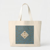 Dusty Blue Rustic Brown Leaves Monogramed Grote Tote Bag (Voorkant)