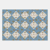 Dusty Blue Rustic Brown Leaves Monogramed Inpakpapier Vel (Voorkant 3)