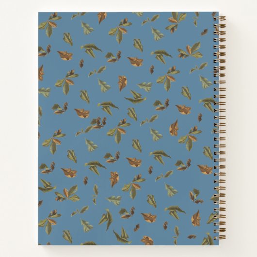 Dusty Blue Rustic Brown Leaves Monogramed Notitieboek (Achterkant)