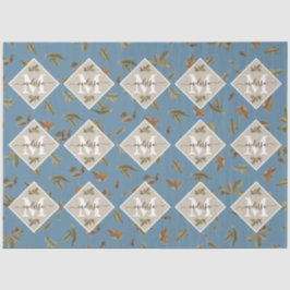 Dusty Blue Rustic Brown Leaves Monogramed Tissuepapier