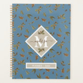 Dusty Blue Rustic Brown Leaves Monogramed Yarly Planner (Voorkant)