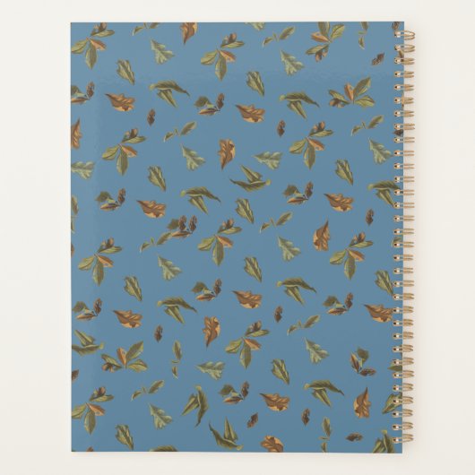 Dusty Blue Rustic Brown Leaves Monogramed Yarly Planner (Achterkant)