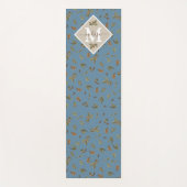 Dusty Blue Rustic Brown Leaves Monogramed Yogamat (Voorkant)
