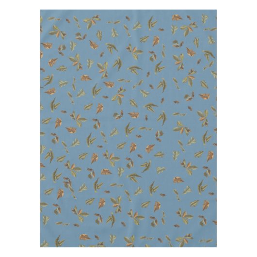 Dusty Blue Rustic Brown Leaves Tafelkleed (Voorkant)