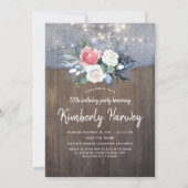 Dusty Blue Rustic Country Floral Birthday Kaart (Voorkant)