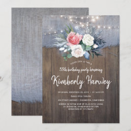 Dusty Blue Rustic Country Floral Birthday Kaart