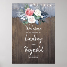 Dusty Blue Rustic Country Weddenschap Welkom Poster