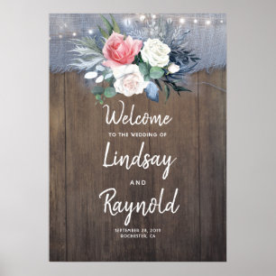 Dusty Blue Rustic Country Weddenschap Welkom Poster
