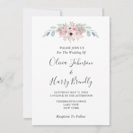 Dusty Blue Rustic Eucalyptus Greenery Wedding Kaart (Voorkant)