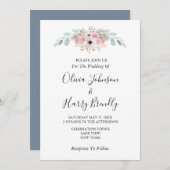 Dusty Blue Rustic Eucalyptus Greenery Wedding Kaart (Voorkant / Achterkant)
