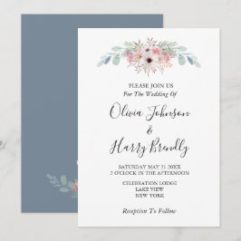 Dusty Blue Rustic Eucalyptus Greenery Wedding Kaart