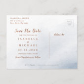 Dusty blue rustic floral calligraphy save the date aankondigingskaart (Achterkant)
