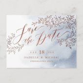 Dusty blue rustic floral calligraphy save the date aankondigingskaart (Voorkant)