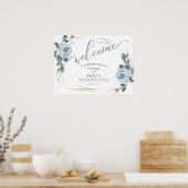 Dusty Blue Rustic Floral Calligraphy Welcome Poster (Keuken)