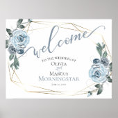 Dusty Blue Rustic Floral Calligraphy Welcome Poster (Voorkant)