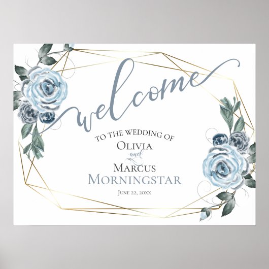 Dusty Blue Rustic Floral Calligraphy Welcome Poster (Voorkant)