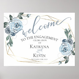 Dusty Blue Rustic Floral Verloving Welkom Poster