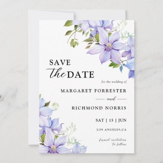 Dusty Blue Rustic Floral Wedding Save the Date Kaart (Voorkant)