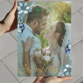 Dusty Blue Rustic Floral Wedding Uitnodigen met Fo Kaart