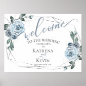 Dusty Blue Rustic Floral Wedding Welcome Poster (Voorkant)